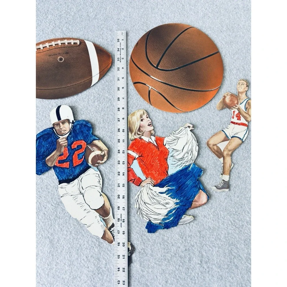Vintage 70s Eureka Football Basketball Player Cheerleader Party Decor Die Cuts